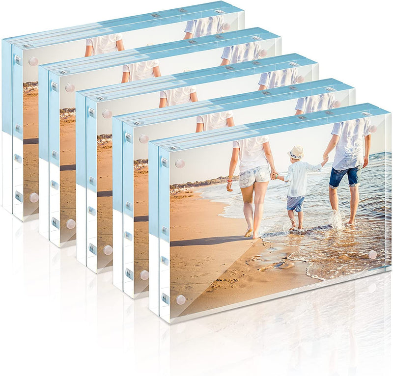 Picture Frames Acrylic, TWING 5 Pack 4X6 Acrylic Frame, Horizontal Magnet Double Sided 4X6 Picture Frame,12+12Mm Thick Clear Frameless Desktop Display Self Standing Magnetic Acrylic Block Photo Frame, Halloween Picture Frame Gift Ideal Home & Garden > Decor > Picture Frames TWING 5 Pack 8X10 