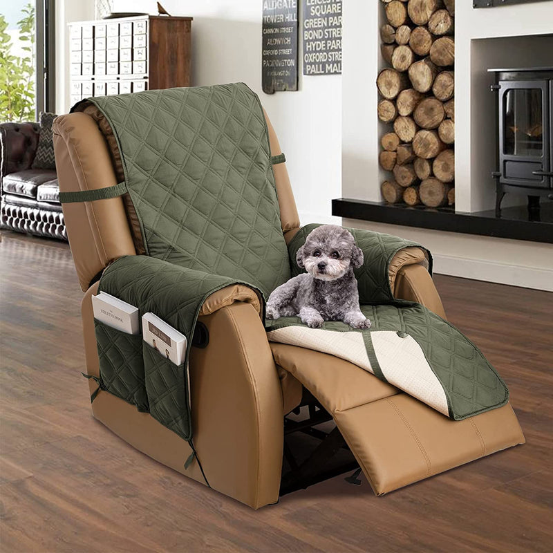 TOMORO Non Slip Loveseat Recliner Cover for Dogs - 100% Waterproof Quilted Sofa Slipcover Furniture Protector with 5 Storage Pockets, Washable Couch Cover with Elastic Straps for Kids and Pets Home & Garden > Decor > Chair & Sofa Cushions TOMORO Green 23"Recliner 