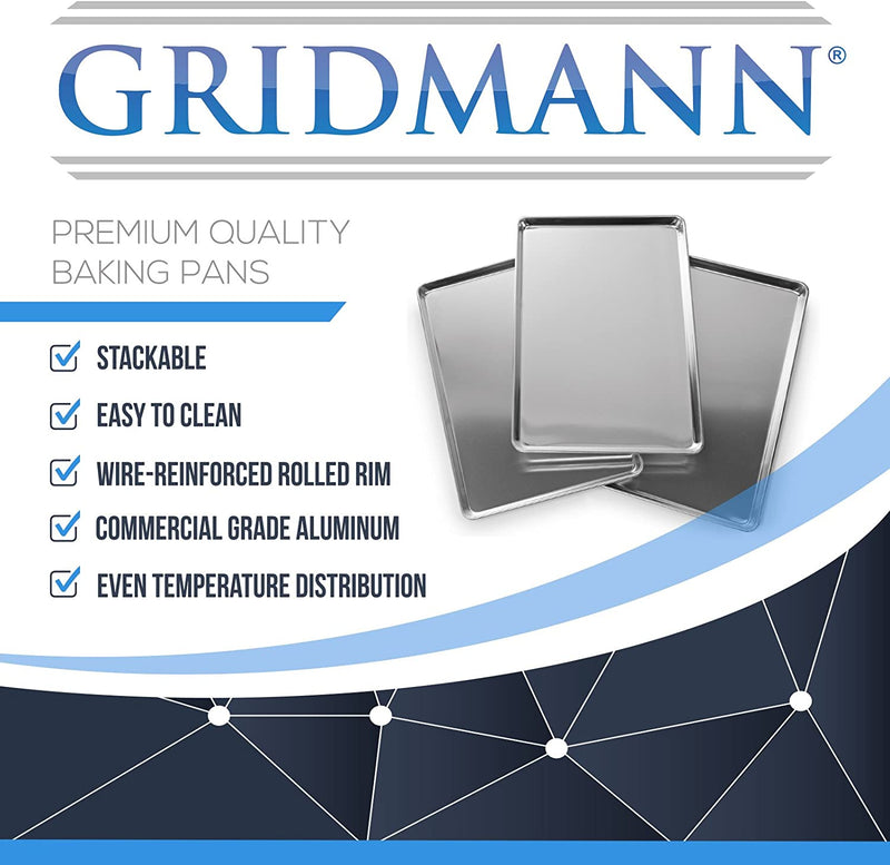 GRIDMANN 18" X 26" Commercial Grade Aluminum Cookie Sheet Baking Tray Pan Full Sheet - 12 Pans