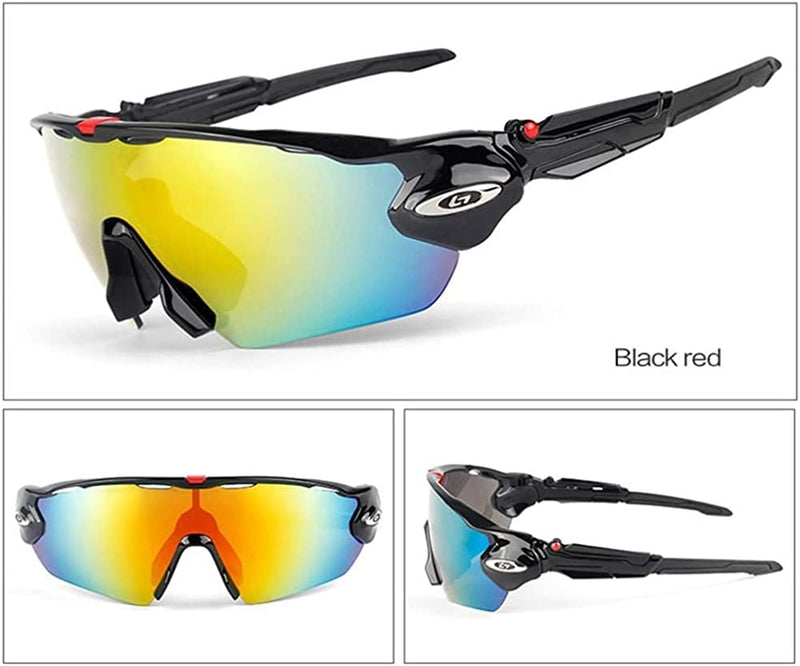 Polarized Cycling Glasses 5 Lens Bike Bicycle Goggles Outdoor Sports Mountain Cycling Eyewear UV400 Protcet Sunglasses (Red Black)