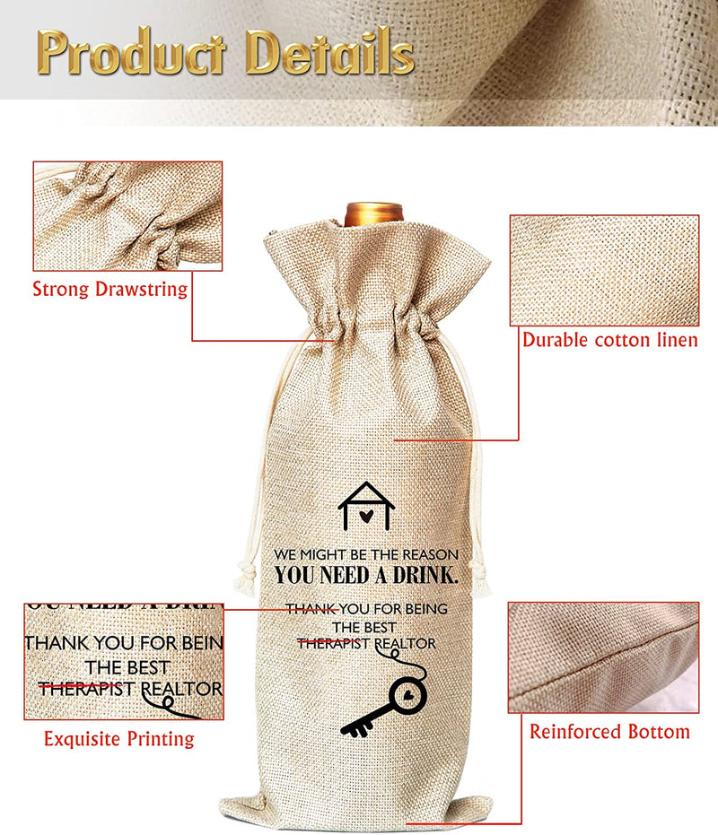 Client Gift Ideas for Realtors, Housewarming or as a Closing Gift from a Realtor, Wine Bag Gift for Realtors-Cotton Linen Drawstring Wine Bags(1 Pack) Home & Garden > Kitchen & Dining > Barware Muruseni   