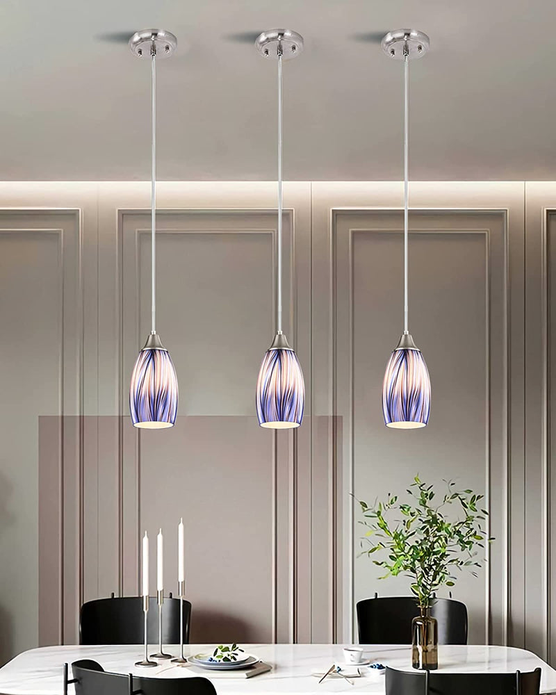 Dark Blue Mini Glass Pendant Lights for Kitchen Island 3Pack Hand Blown Art Glass Pendant Lighting Shade with Brushed Nickel Finish for Kitchen over Sink,Dining Room