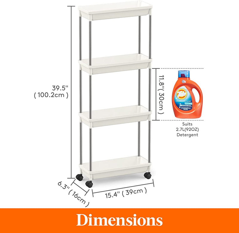 Lifewit Slim Storage Rolling Cart for Gap Narrow Space, 4 Tier Slide-Out Trolley Utility Rack Shelf Organizer with Wheels for Bathroom Kitchen Laundryroom Bedroom, Space-Saving Easy Assembly, White Home & Garden > Household Supplies > Storage & Organization Lifewit   