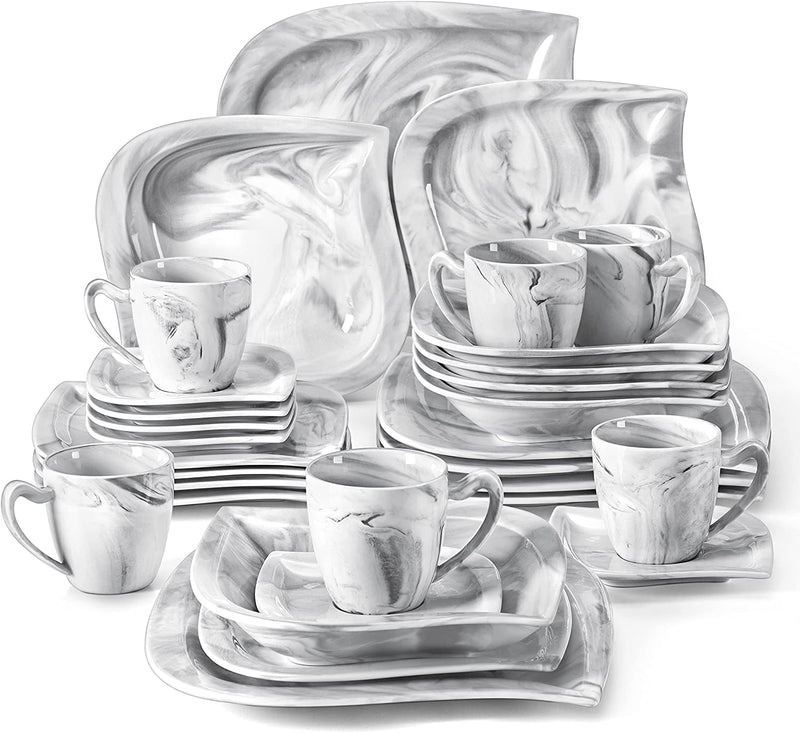 MALACASA Square Dinnerware Sets, 30 Piece Marble Grey Dish Set for 6, Porcelain Dishes Dinner Set with Plates and Bowls, Cups and Saucers, Dinnerware Plate Set Microwave Safe, Series Blance Home & Garden > Kitchen & Dining > Tableware > Dinnerware MALACASA ELVIRA 30 Piece (Service for 6) 