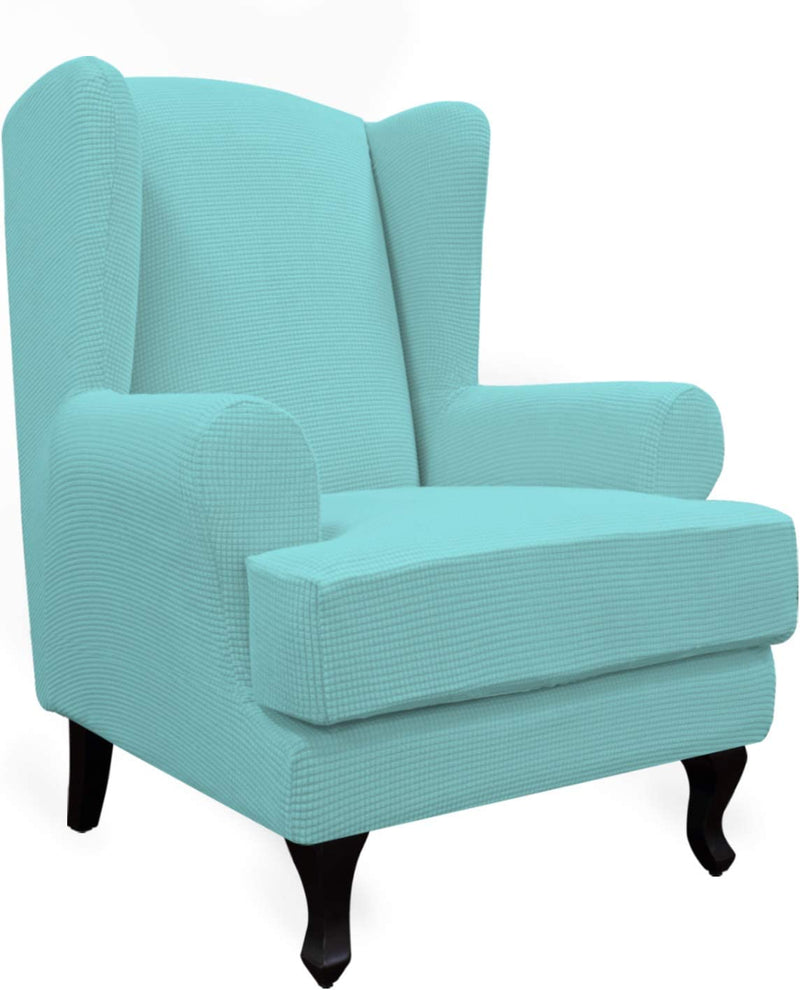 Easy-Going Stretch Wingback Chair Sofa Slipcover 2-Piece Sofa Cover Furniture Protector Couch Soft with Elastic Bottom, Spandex Jacquard Fabric Small Checks, Black Home & Garden > Decor > Chair & Sofa Cushions Easy-Going Light Green  