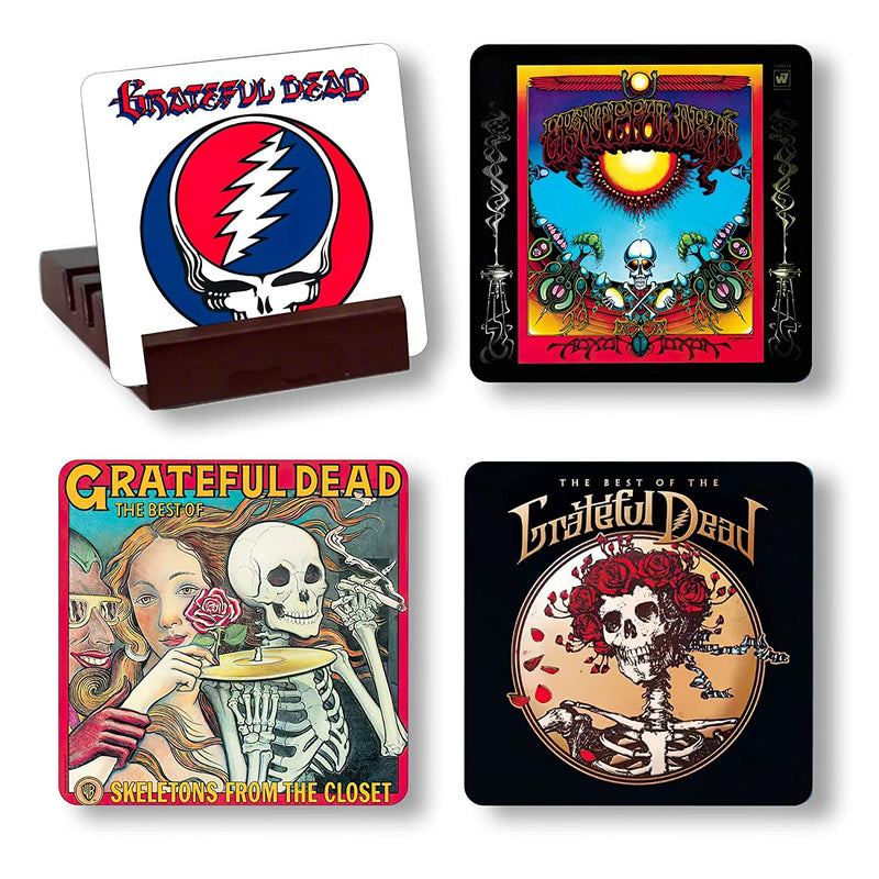 Grateful Album Cover Reproduction Coasters with Wood Holder | Deadhead Gift | Rock and Roll Fan Home & Garden > Kitchen & Dining > Barware Generic   