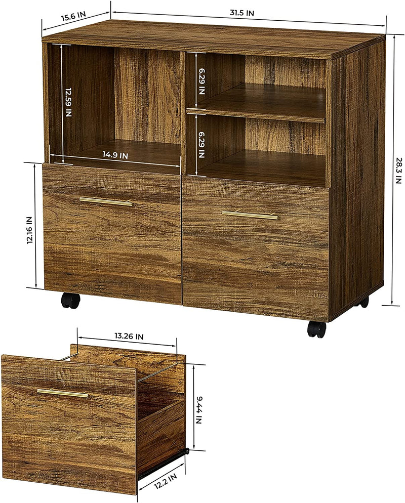 Greenforest Wooden File Cabinet, Mobile 2 Drawer File Cabinet on Wheels, Large Rolling Lateral Filing Cabinet, Printer Stand with Open Storage Shelves for Home Office, Walnut Home & Garden > Household Supplies > Storage & Organization GreenForest   