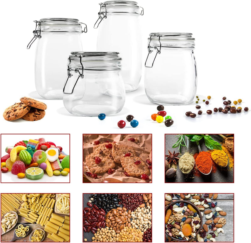 Masthome Glass Jars with Airtight Lids, Set of 4, Kitchen Preserving Storage Glass Canisters Bottles for Cereal Cookies Sugar Coffee Pickles Gifted 15 Pcs Food Storage Bags Home & Garden > Decor > Decorative Jars Masthome   