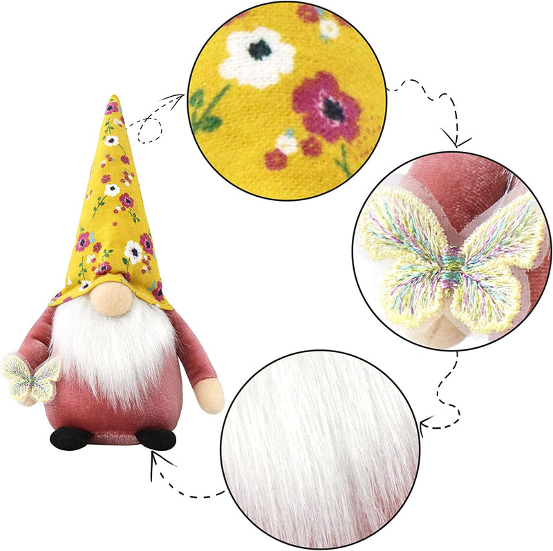 Gehydy Mothers Day Gnomes Plush with Butterfly Decoration Spring Gnome Gift Handmade Scandinavian Tomte Stuffed Farmhouse Decor for Home Kitchen Tiered Tray Home & Garden > Decor > Seasonal & Holiday Decorations Gehydy   