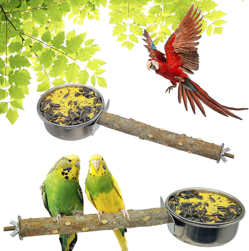 TTEIOPI 2 Pack Bird Feeding Dish Cups,Hanging Stainless Steel Parrot Cage Feeder & Water Bowl with Natural Wood Perch Platform for Parakeet Cockatiels Lovebirds Budgie. Animals & Pet Supplies > Pet Supplies > Bird Supplies > Bird Cage Accessories > Bird Cage Food & Water Dishes TTEIOPI   