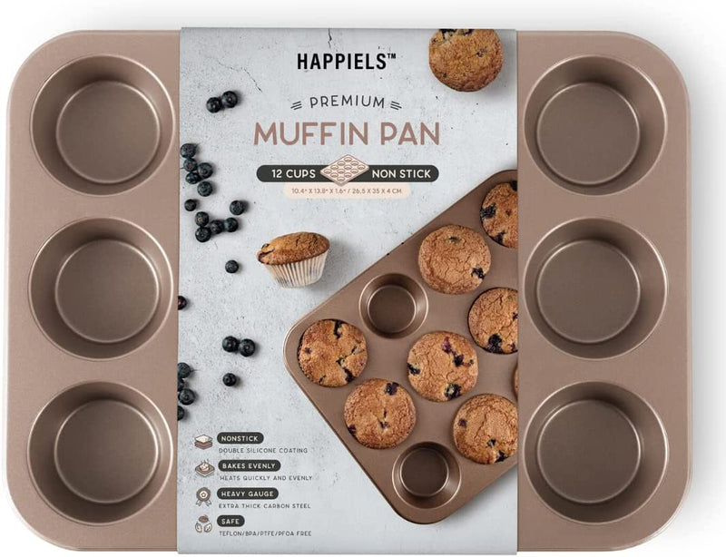 HAPPIELS Premium 9X13In Nonstick Non-Toxic Baking Pan for Oven | Extra Thick Cake Brownie Pan 13X9 Inches Home & Garden > Kitchen & Dining > Cookware & Bakeware HAPPIELS Muffin Pan  