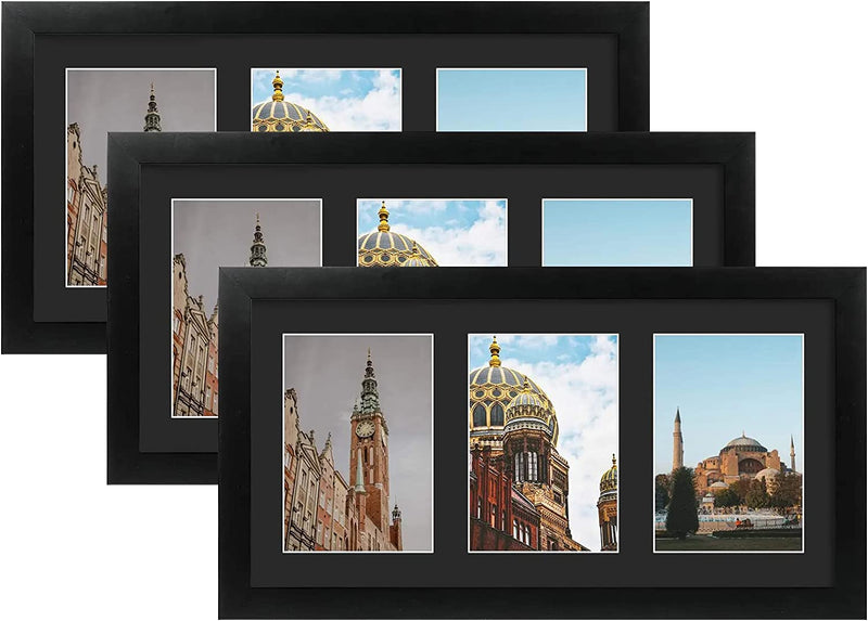 Golden State Art, 9X18 Black Wood Frame - White Mat for Three 5X7 Pictures - Sawtooth Hangers- Swivel Tabs - Wall Mounting - Landscape/Portrait - Real Glass - Collage Frame Home & Garden > Decor > Picture Frames Golden State Art Wood - Black With Black Mat 3 Pack 
