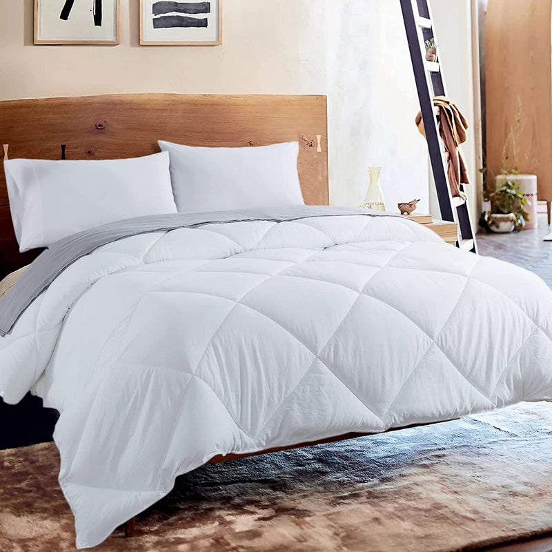 DOMDEC Heavyweight Quilted Comforter Queen Size Cozy Soft Washed Microfiber Duvet Insert down Alternative Fill Hotel Collection Machine Washable Winter Warmth(88X90”, White)