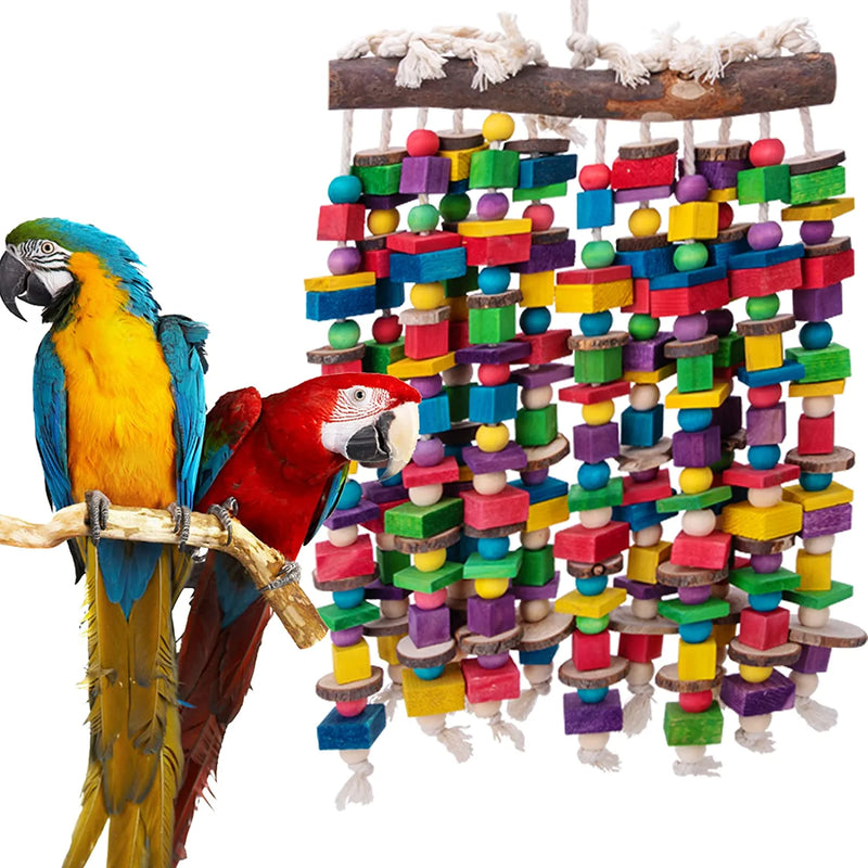 Deloky Extra Large Bird Parrot Chewing Toy-Multicolored Natural Wooden Blocks Bird Tearing Toys Suggested for Macaws Cockatoos,African Grey and a Variety of Parrots(X- Large)