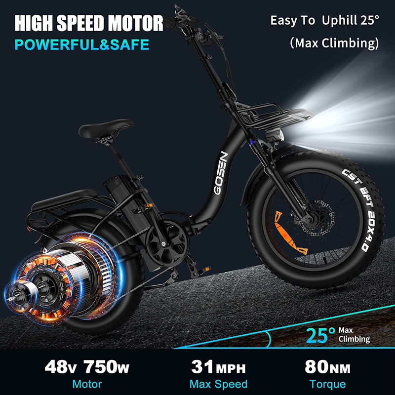 GESHENG S5/G5 750W Electric Bike, 31MPH【LG Battery】 48V 15AH Foldable Ebike, 20" X4.0" Step-Thru/Over Fat Tire Electric Bicycle for Adults Commute Sporting Goods > Outdoor Recreation > Cycling > Bicycles GESHENG   