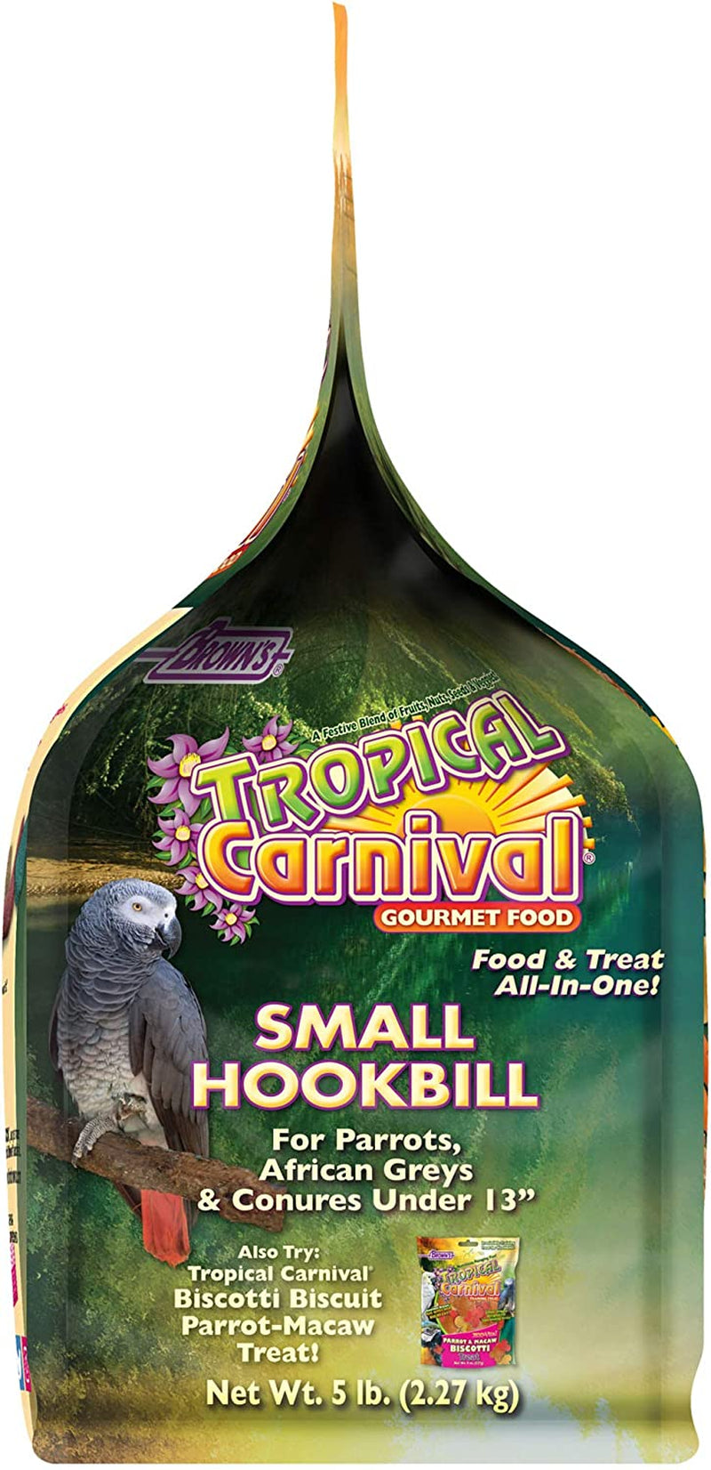 F.M. Brown'S Tropical Carnival Gourmet Bird Food for Parrots, African Greys, and Conures under 13", Probiotics for Digestive Health, Vitamin-Nutrient Fortified Daily Diet - 5 Lb. Animals & Pet Supplies > Pet Supplies > Bird Supplies > Bird Food Fm Browns   