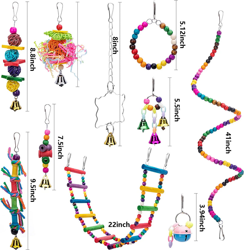 Ebaokuup 10 Packs Bird Swing Chewing Toys- Parrot Hammock Bell Toys Parrot Cage Toy Bird Perch with Wood Beads Hanging for Small Parakeets, Cockatiels, Conures, Finches,Budgie,Parrots, Love Birds Animals & Pet Supplies > Pet Supplies > Bird Supplies > Bird Toys SHANTU   