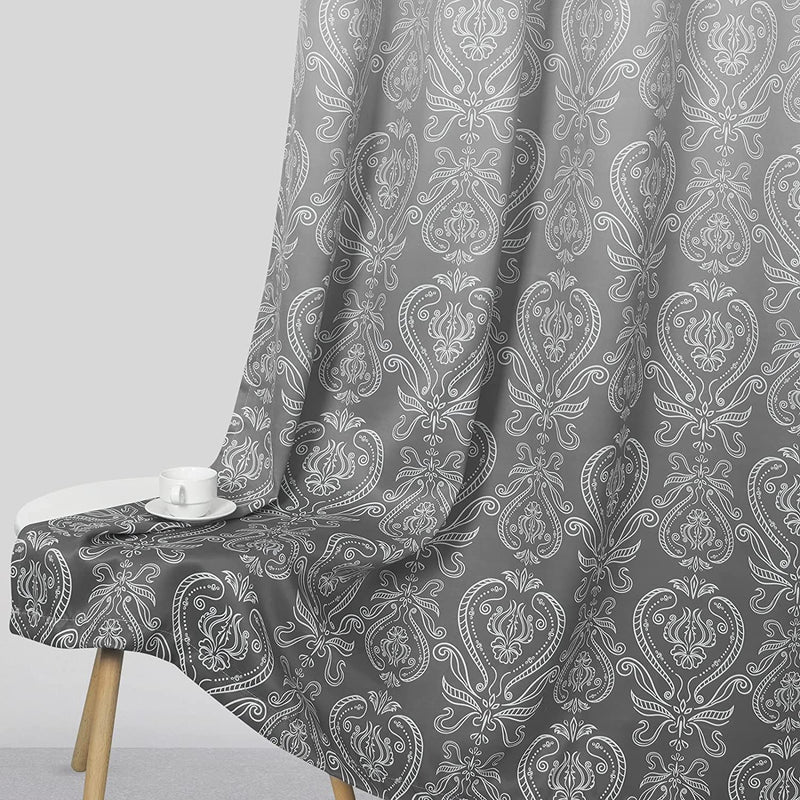 Ombre Blackout Curtains 84 Inches Long Damask Patterned Grommet Curtain Panels Grey Gradient Window Treatments Thermal Insulated Window Drapes for Bedroom Living Room(Grey, 2 Panels/ 52X84 Inch) Home & Garden > Decor > Window Treatments > Curtains & Drapes BLEUM CADE   