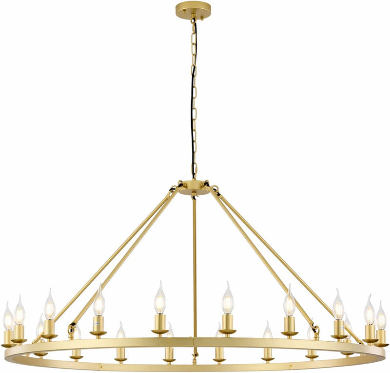 Hubrin Gold Wagon Wheel Chandelier, 20-Light 47 Inch, Farmhouse Industrial X- Large Chandelier Light Fixtures E12 Base Kitchen Island Light for Home Staircase Store (Sand Gold, 47" 20-Light) Home & Garden > Lighting > Lighting Fixtures > Chandeliers Hubrin Sand gold 47" 20-Light 