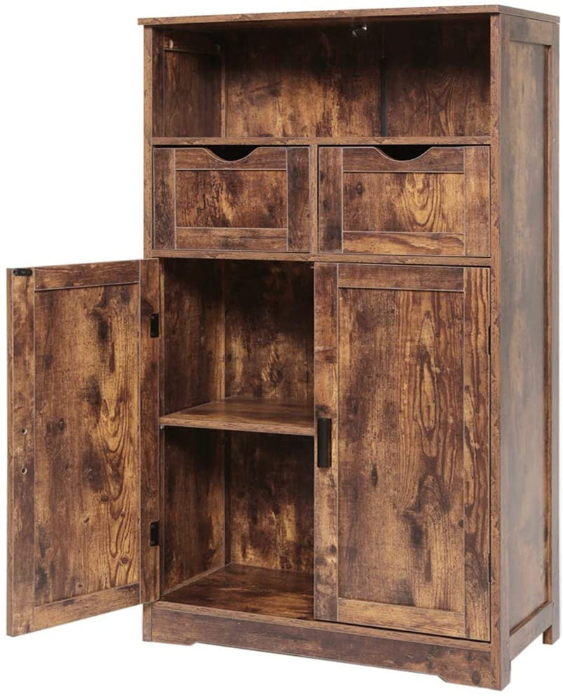 IWELL Storage Cabinet with 2 Adjustable Drawers & 2 Shelf, Bathroom Floor Cabinet with Door, Cupboard for Living Room, Home Office, Kitchen, Rustic Brown Home & Garden > Household Supplies > Storage & Organization Iwell Rustic Brown  