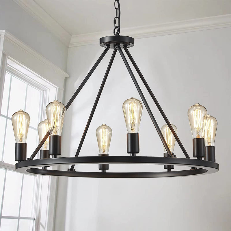 Saint Mossi Antique Painted Metal Chandelier Lighting with 12 Lights,Rustic Vintage Farmhouse Pendant Lighting Wagon Wheel Chandelier,Black Finish,H20 X D32 with Adjustable Chain Home & Garden > Lighting > Lighting Fixtures > Chandeliers SM Saint Mossi Medium Size 8-light  