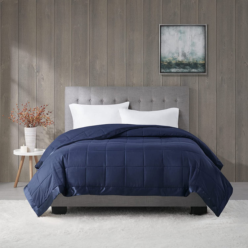 Madison Park Cambria down Alternative Blanket, Premium 3M Scotchgard Stain Release Treatment All Season Lightweight and Soft Cover for Bed with Satin Trim, Oversized Full/Queen, Aqua Home & Garden > Linens & Bedding > Bedding > Quilts & Comforters Madison Park Navy Full/Queen 