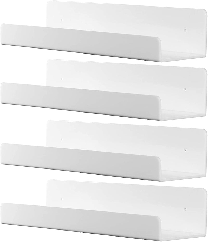 Cq Acrylic 15" Invisible Acrylic Floating Wall Ledge Shelf, Wall Mounted Nursery Kids Bookshelf, Invisible Spice Rack,Black 5MM Thick Bathroom Storage Shelves Display Organizer, 15" L,Set of 4 Furniture > Shelving > Wall Shelves & Ledges Cq acrylic White 15" Pack of 4 