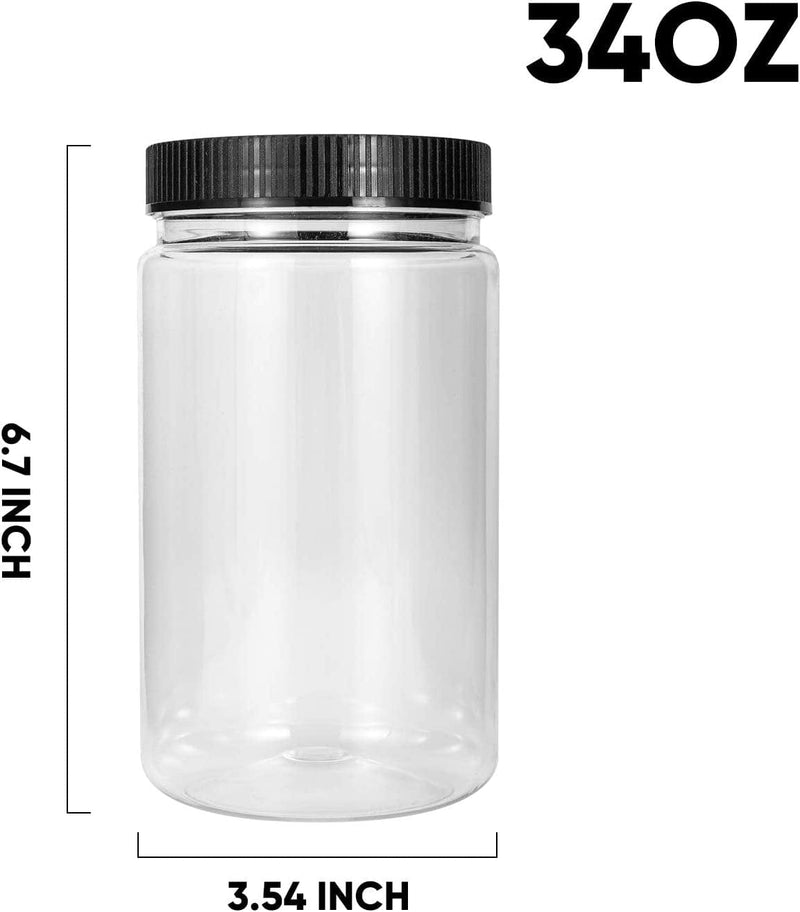 34Oz Plastic Jars with Lids,Accguan round Containers, Ideal for Kitchen & Household Storage of Goods .Set of 12