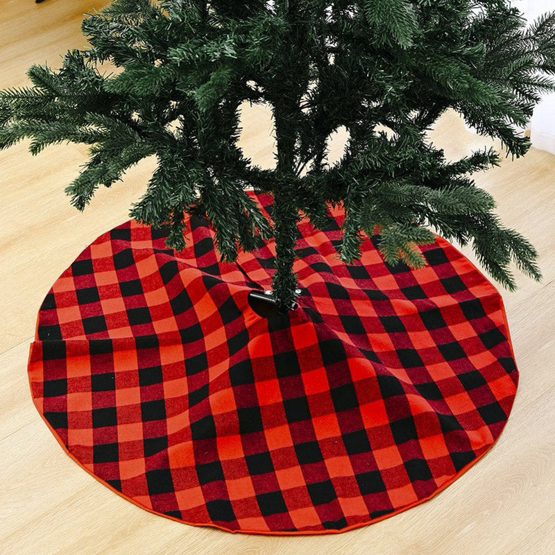 35.4 Inches Red and Black Buffalo Plaid Christmas Tree Skirt Mat Decor for Holiday Party New Year Xmas Decoration