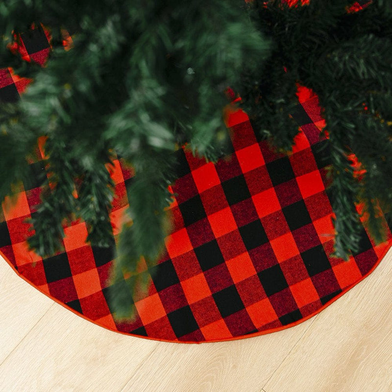 35.4 Inches Red and Black Buffalo Plaid Christmas Tree Skirt Mat Decor for Holiday Party New Year Xmas Decoration