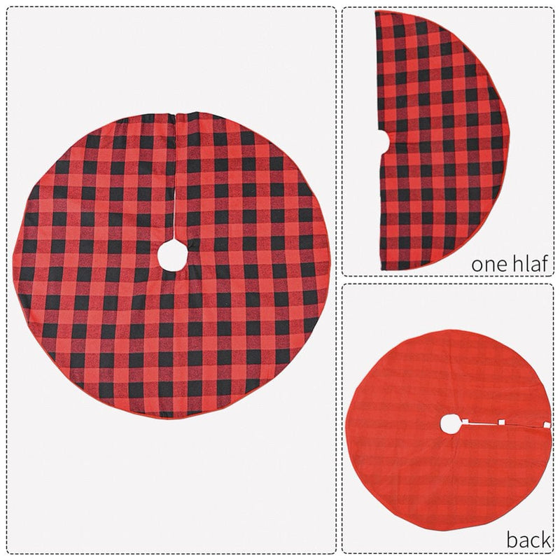 35.4 Inches Red and Black Buffalo Plaid Christmas Tree Skirt Mat Decor for Holiday Party New Year Xmas Decoration Home & Garden > Decor > Seasonal & Holiday Decorations > Christmas Tree Skirts Lorddream   