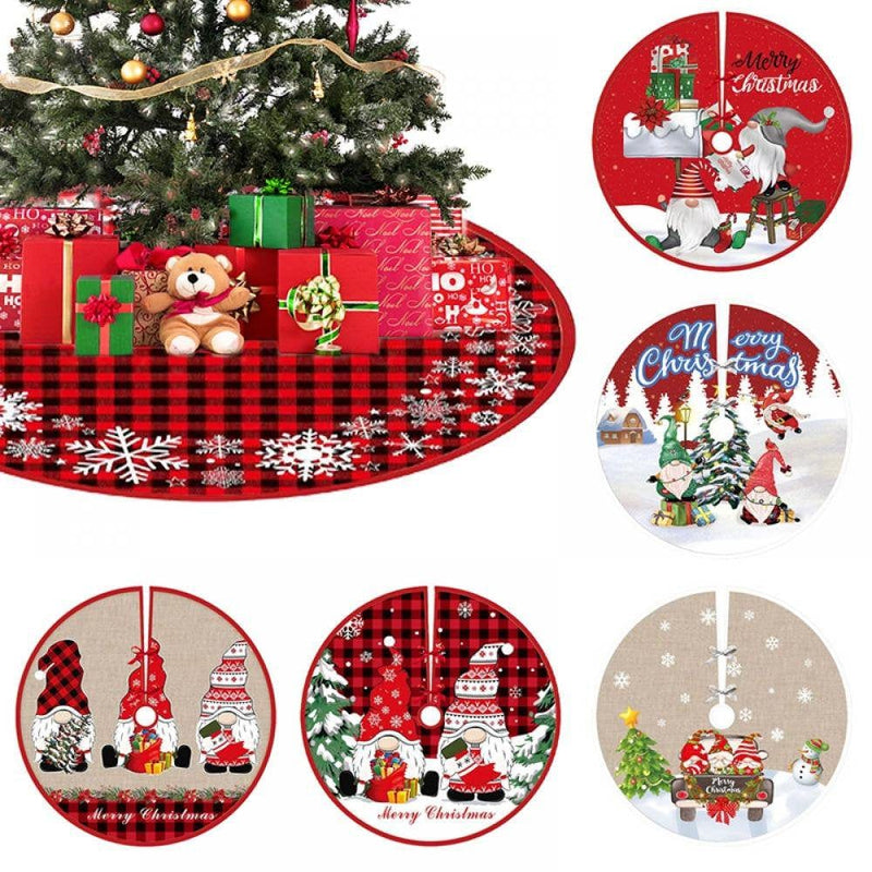 35 Inch Burlap Christmas Tree Skirt Buffalo Plaid Border, Tree Skirt with Santa Gnomes Christmas Tree Decoration Home & Garden > Decor > Seasonal & Holiday Decorations > Christmas Tree Skirts Vakind & Device   