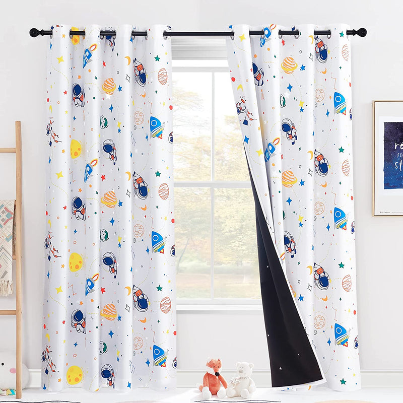 NICETOWN Nursery Curtains for Kids, Farmhouse Blackout Curtain Panels for Bedroom, Double Layer Star Hollow-Out Grommet Aesthetic Living Room Toddler Window Curtains, 2 Pcs, W52 X L84, Biscotti Beige Home & Garden > Decor > Window Treatments > Curtains & Drapes NICETOWN Blue Astronaut W52 x L84 
