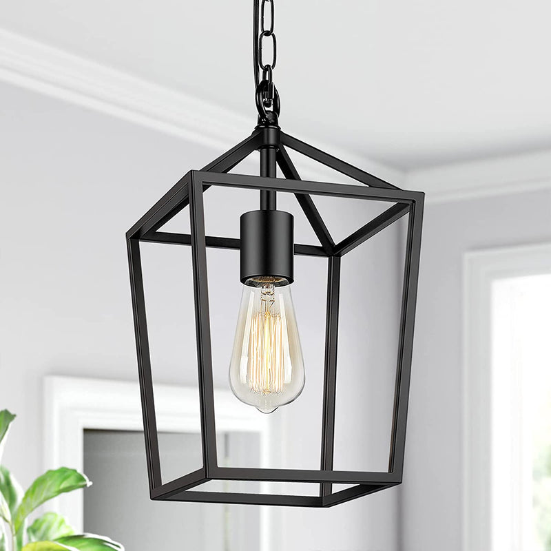 Farmhouse Black Pendant Light for Kitchen Island Industrial Hanging Lantern Fixture Modern Metal Cage Lamp Chandelier Lighting for Dinning Room Hallway, 49In Adjustable Chain for Flat & Sloped Ceiling Home & Garden > Lighting > Lighting Fixtures BesLowe   