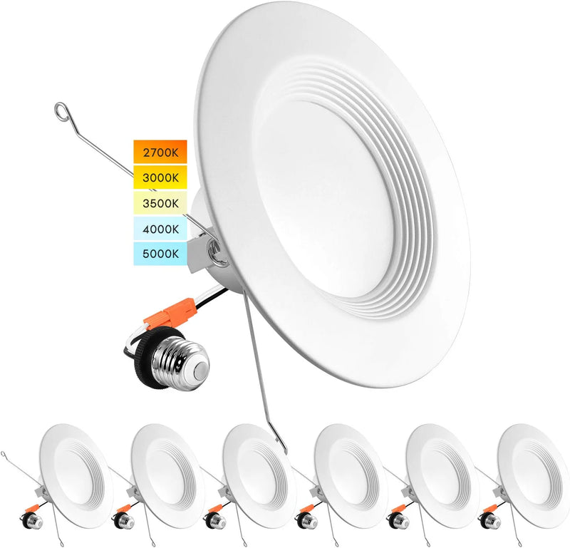 Luxrite 5/6 Inch LED Recessed Retrofit Downlight, 14W=90W, CCT Color Selectable 2700K | 3000K | 3500K | 4000K | 5000K, Dimmable Can Light, 1100 Lumens, Wet Rated, Energy Star, Baffle Trim (4 Pack)