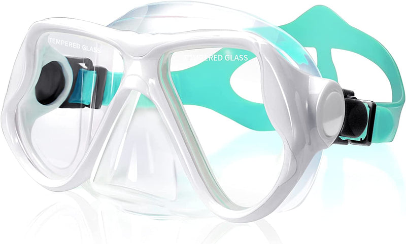 Keary Swimming Goggles Snorkel Diving Mask for Adult Men Women Youth, Anti-Fog 180°Clear View Swim Goggles with Nose Cover Sporting Goods > Outdoor Recreation > Boating & Water Sports > Swimming > Swim Goggles & Masks Keary White Frame Green Strap  