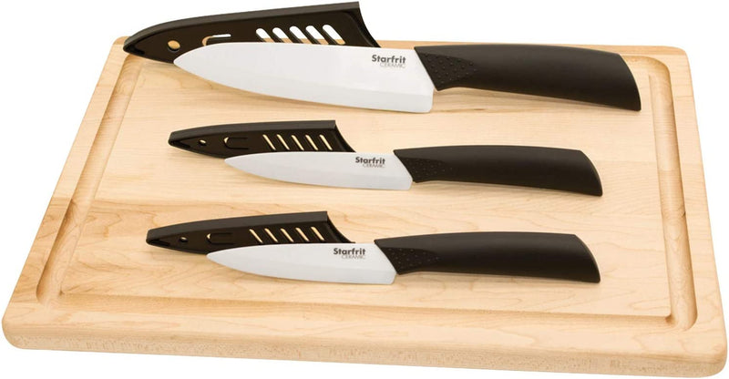 Starfrit 092854-006-0000 3-Piece Ceramic Knife Set with Blade Covers, Black/White, Standard