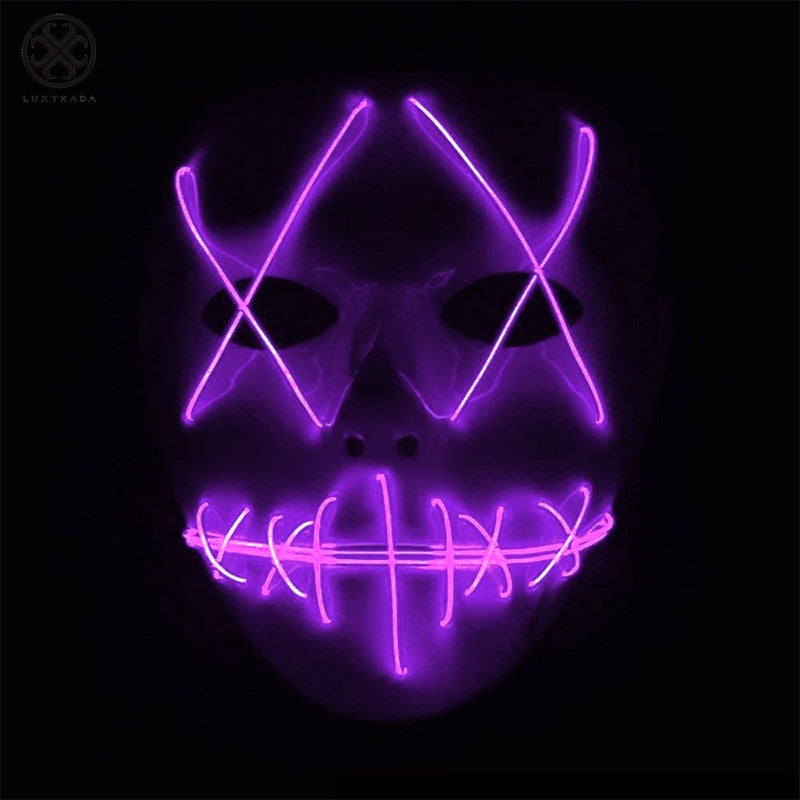 Luxtrada Halloween LED Glow Mask EL Wire Light up the Purge Movie Costume Party +AA Battery (Yellow) Apparel & Accessories > Costumes & Accessories > Masks Luxtrada Purple