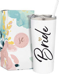 Sassycups Bride Tumbler Cup | Vacuum Insulated Stainless Steel Drink Cup with Straw for Bride to Be | Engagement Glass | Newly Engaged Travel Mug | Future Mrs Bachelorette Cup (22 Ounce, White) Home & Garden > Kitchen & Dining > Tableware > Drinkware BitzyPop White, Black/Gold  