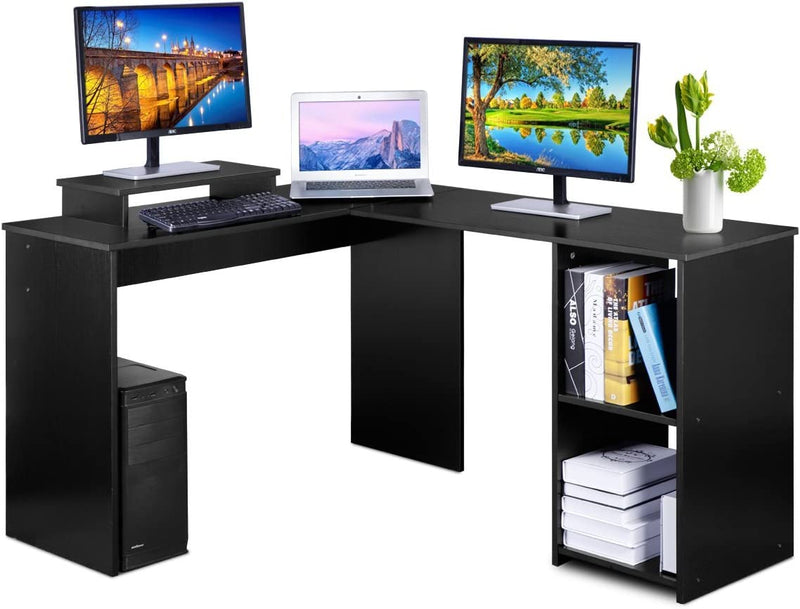 DOSLEEPS Computer Desk, 53“ L-Shaped Large Corner PC Laptop Desk Study Table Workstation Gaming Desk for Home and Office Small Space - Black Wood Grain Home & Garden > Household Supplies > Storage & Organization DOSLEEPS   