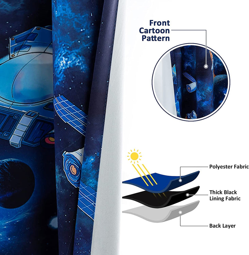 Drewin Blackout Curtains for Kids Room Outer Space Themed Window Curtain Boys Bedroom Darkening Thermal Insulated Drapes 2 Panels Nursery Decor, Dark Blue 52X63 Inches Home & Garden > Decor > Window Treatments > Curtains & Drapes Drewin   