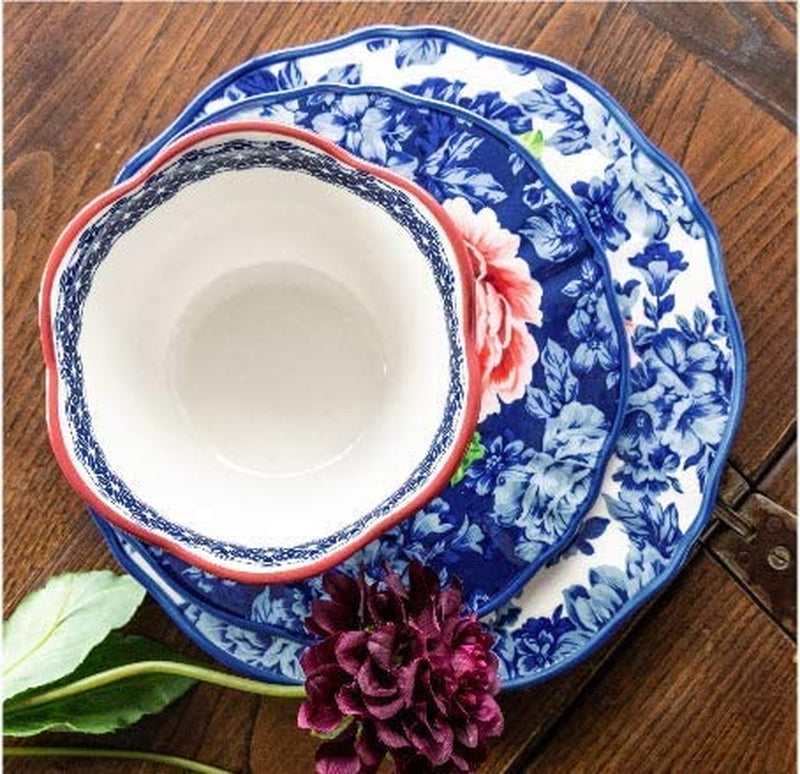 Heritage Floral 12-Piece Dinnerware Set - Includes Dinner Plates, Salad Plates and Bowls, Made of Durable Stoneware, Dishwasher and Microwave Safe