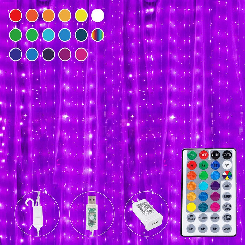 Juhefa String Lights Curtain Lights with Remote 7.9' L X 5.9' W 144-Bulb USB Plug-In LED Light for Wedding Home Bedroom Decor,Multicolor Home & Garden > Decor > Seasonal & Holiday Decorations JUHEFA Home&Tool 16 Color  