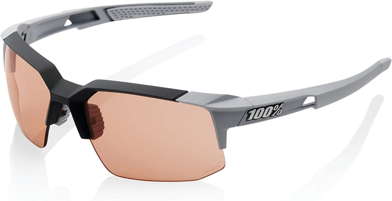 100% Speedcoupe Sport Performance Sunglasses - Sport and Cycling Eyewear Sporting Goods > Outdoor Recreation > Cycling > Cycling Apparel & Accessories 100% Soft Tact Stone Grey - Hiper Coral Lens  