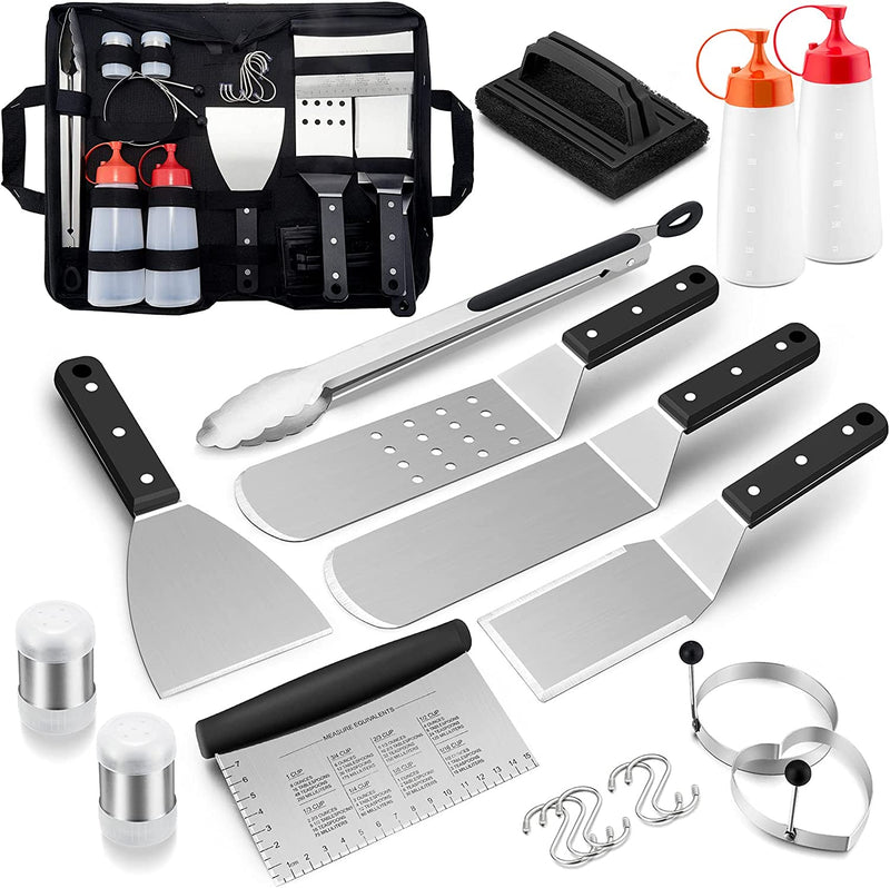 Hasteel 14Pcs Griddle Accessories Kit, Stainless Steel Metal Spatulas with Carrying Bag, Heavy Duty Griddle Tools Great for Flat Top Teppanyaki BBQ Cooking Grilling Indoor & Outdoor, Dishwasher Safe Home & Garden > Kitchen & Dining > Kitchen Tools & Utensils HaSteeL   
