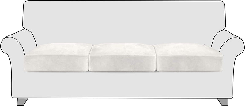 Stangh High Stretch Velvet Couch Cushion Covers - Soft Cozy Plush Velvet Fabric Non-Slip Individual Seat Cushion Covers Chair Sofa Cushion Furniture Protector with Elastic Bottom, (3 Packs, Grey) Home & Garden > Decor > Chair & Sofa Cushions StangH Cream White  