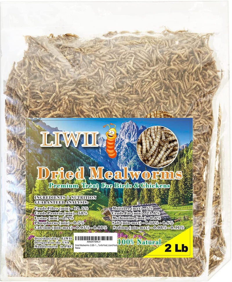 Dried Mealworms -5 LBS- 100% Natural Non GMO High Protein Mealworms - Bulk Mealworms for Wild Birds, Chicken Treats, Hamster Food, Gecko Food, Turtle Food, Lizard Food Animals & Pet Supplies > Pet Supplies > Bird Supplies > Bird Food LIWII 2 Pound (Pack of 1)  