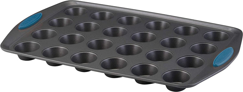 Rachael Ray Yum-O! Nonstick Bakeware 12-Cup Muffin Tin with Grips / Nonstick 12-Cup Cupcake Tin with Grips - 12 Cup, Gray with Red Grips Home & Garden > Kitchen & Dining > Cookware & Bakeware Meyer Corporation Blue Grips 24 Cup 