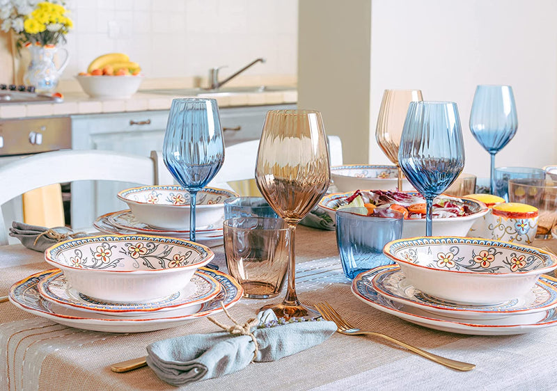 Euro Ceramica Duomo 16 Piece Stoneware Dinnerware Set, Service for 4 – Thanksgiving-Fall-Summer Dishes - Floral Design, Multicolor Home & Garden > Kitchen & Dining > Tableware > Dinnerware Euro Ceramica Inc.   