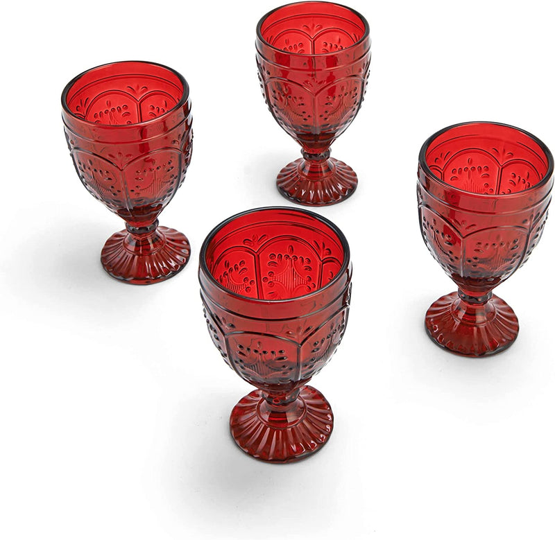 Fitz and Floyd Trestle Glassware Ornate Goblets, 4 Count (Pack of 1), Red Home & Garden > Kitchen & Dining > Tableware > Drinkware Fitz & Floyd   